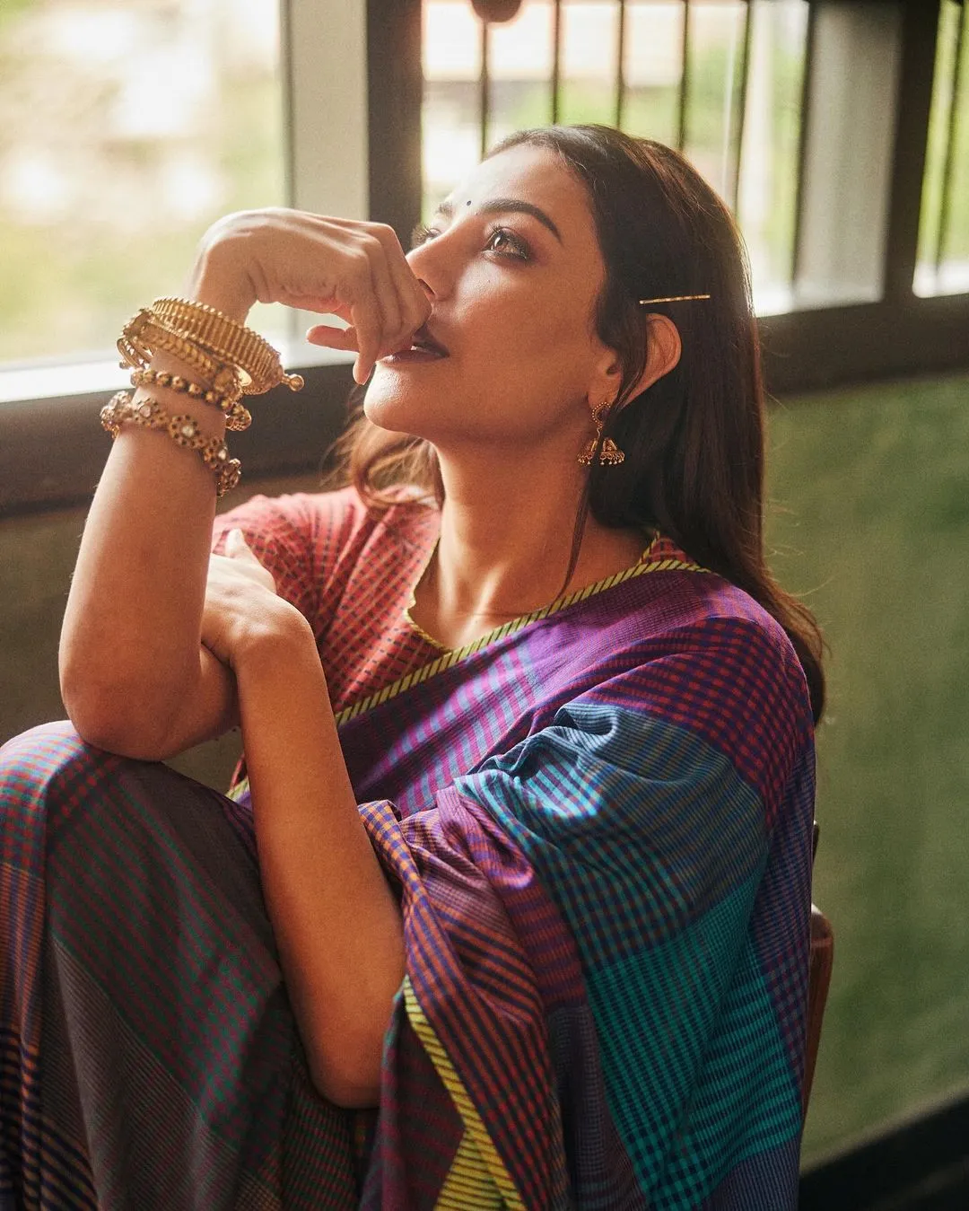 Beautiful Telugu Actress Kajal Aggarwal in Violet Saree